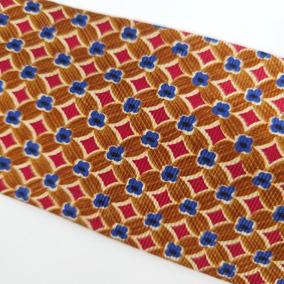 Richel Men Necktie 100% Silk Geometric Diamond Tan Blue Red Multi 60x4 - NWOT - Picture 2 of 6
